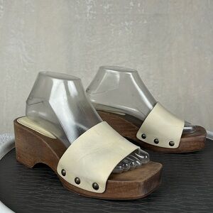 ZARA Wooden Leather Slides Platform Ivory 8/39